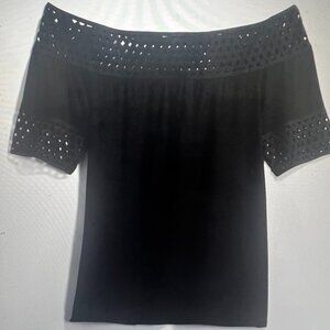 Montagne Umbra Detailed Trim Off Shoulder Knit Top black size small